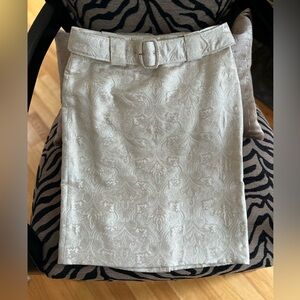 Ann Taylor Ivory Jacquard Belted Pencil Skirt with Metallic Gold threading